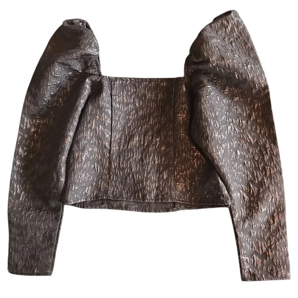 H&M | Puff Sleeve, Square Neck Shimmer Blouse | Size Medium - Picture 7 of 7